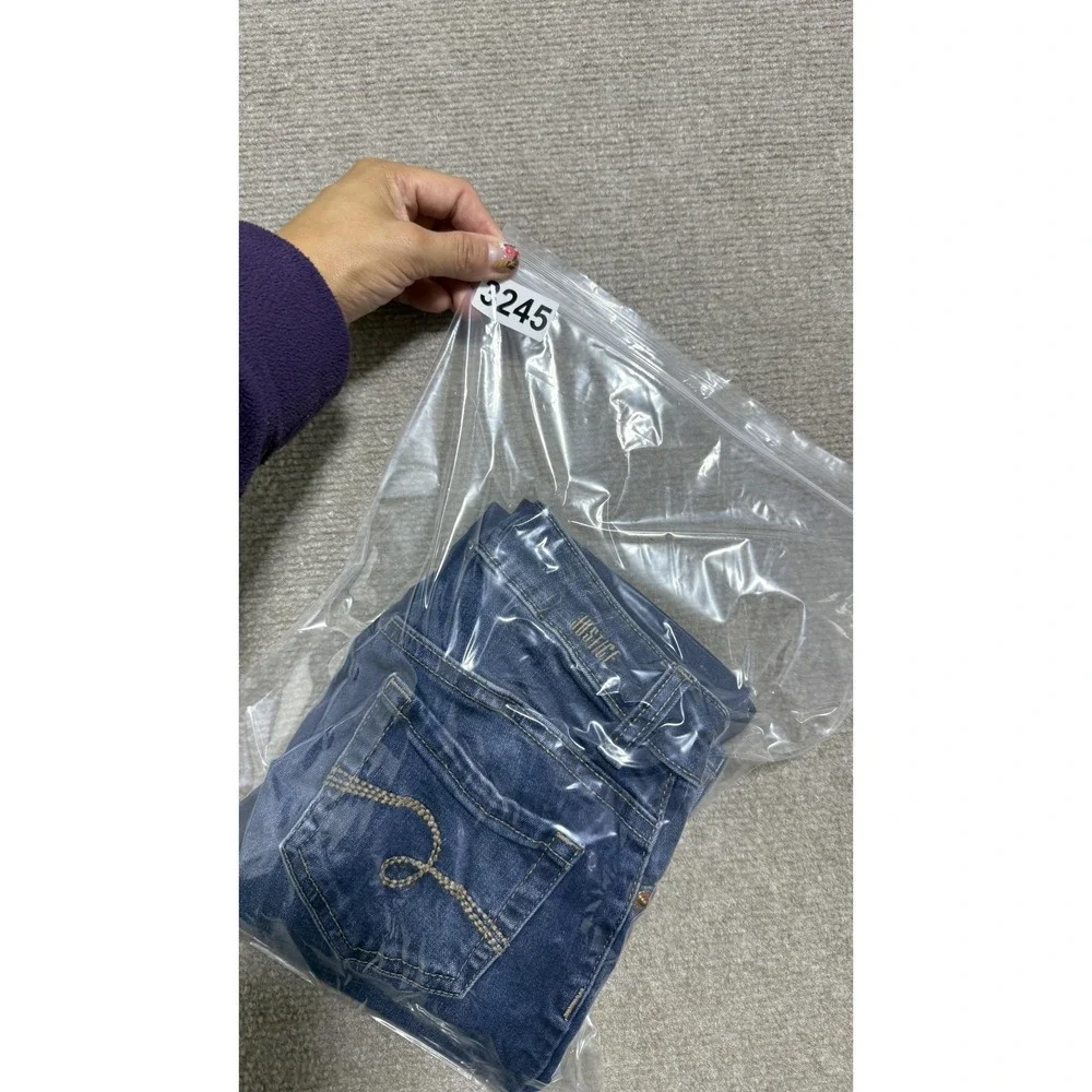Justice Girlfriend Jeans Girls 10 Slim Blue Straight Leg Embroidered‎ Stretch